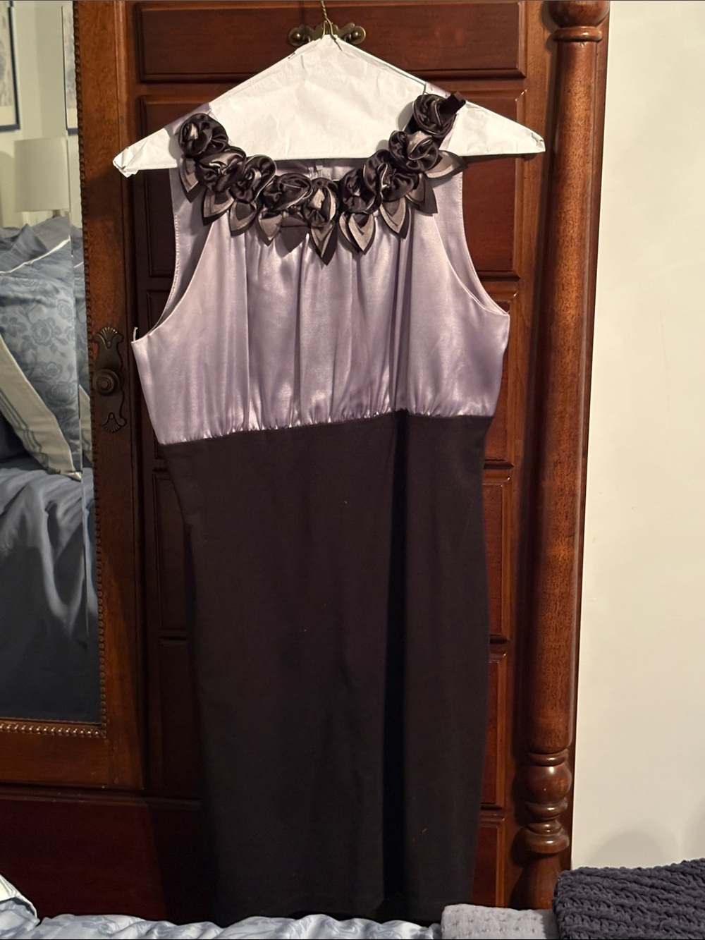 Tiana B. Purple and Black Sleeveless Floral Neck Cocktail Dress